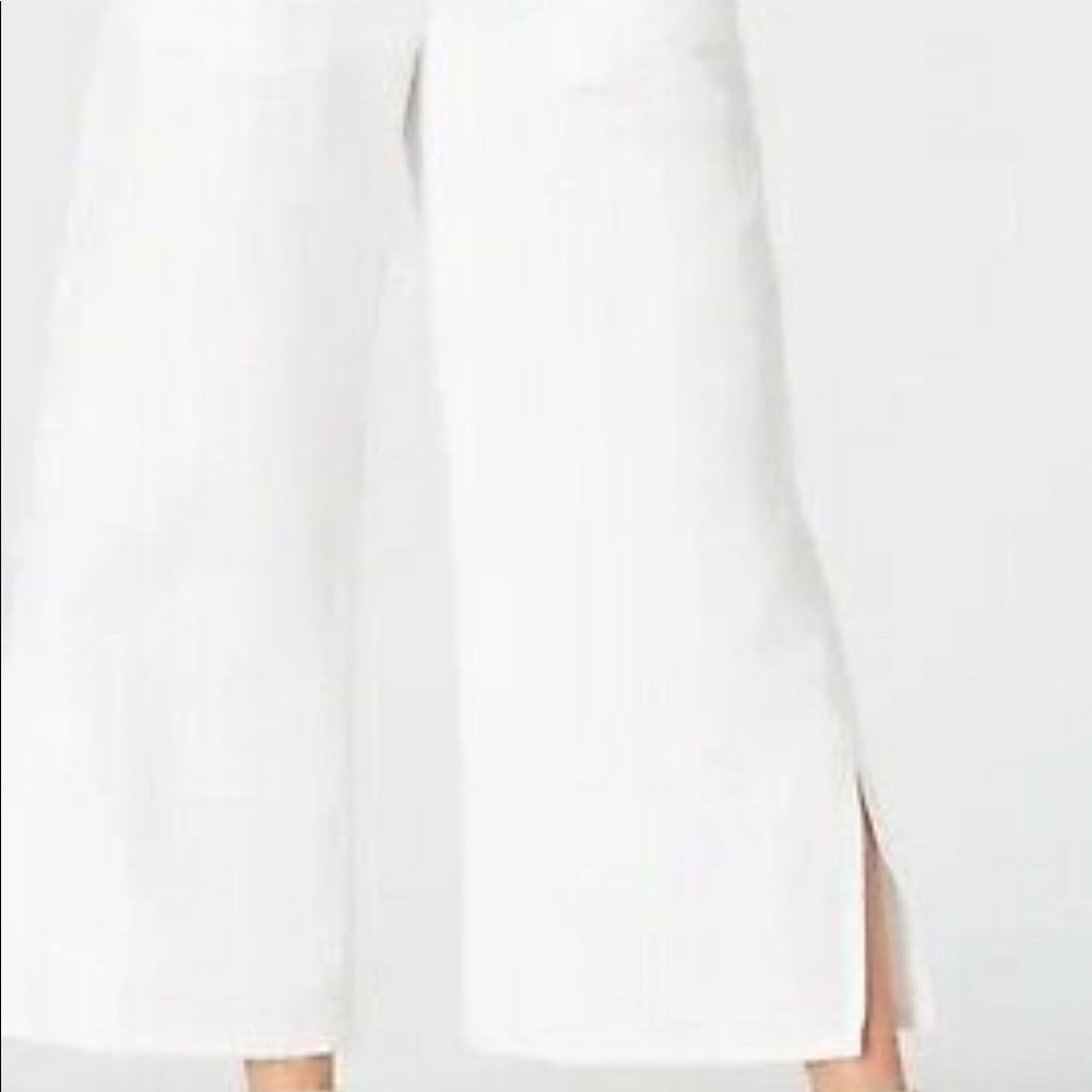 J. Jill Flax Linen Blend Capris, White, Split Hem Wide Leg Crop Pant, Size: L
